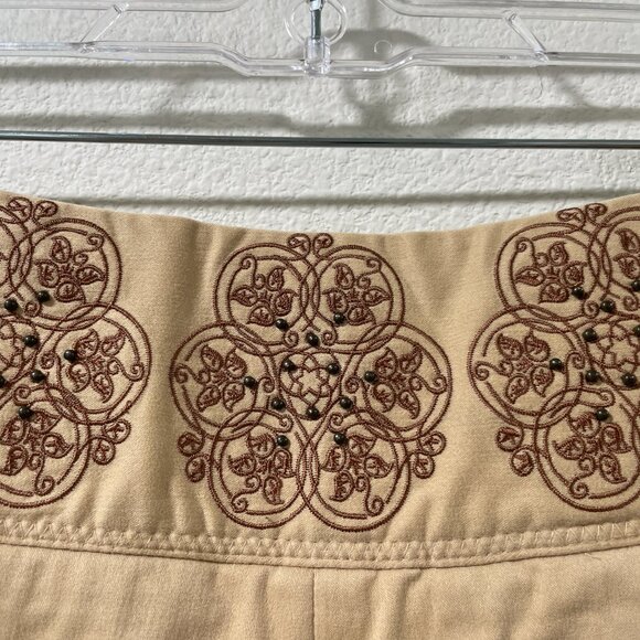 ELEVENSES (ANTHROPOLGIE) Embroidered/Beaded Pants, Tan - 8 - Picture 8 of 9